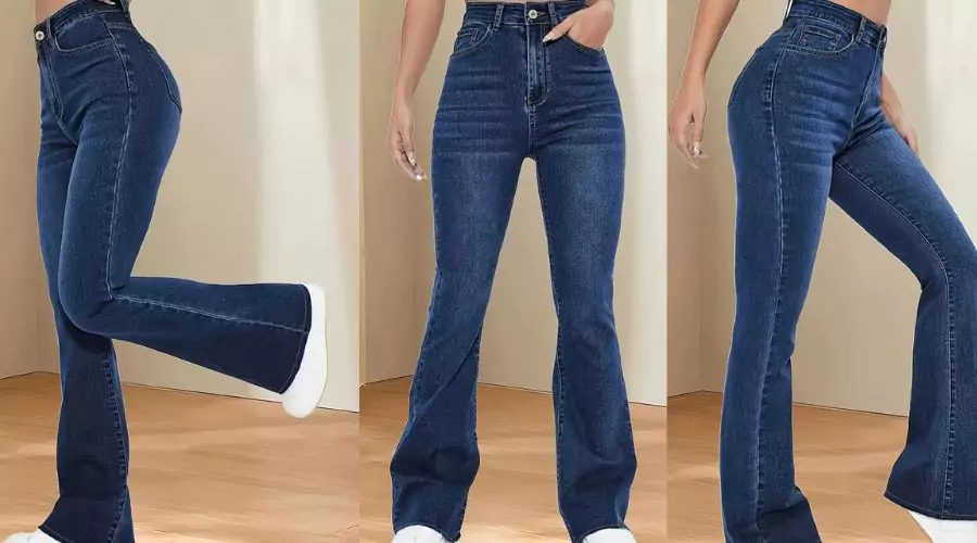 Long Length High Waist Flare Leg Whiskering Jeans